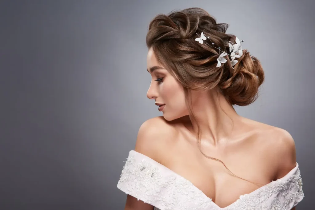 Bride sharing her hairstyle